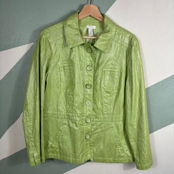 Chico's Women's Size 2 Vintage Lime Green Button Front Cotton Denim Jacket - Picture 8 of 9